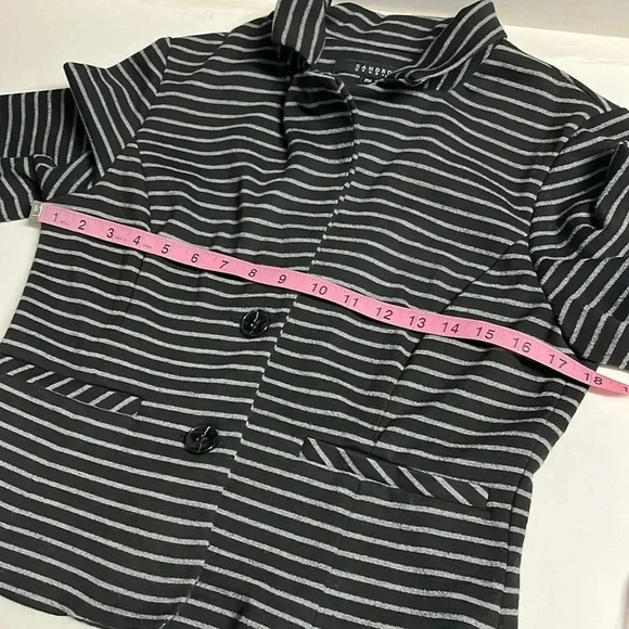 Sandro Studio blazer jacket buttons black striped stretchy petite medium trendy - Picture 3 of 8